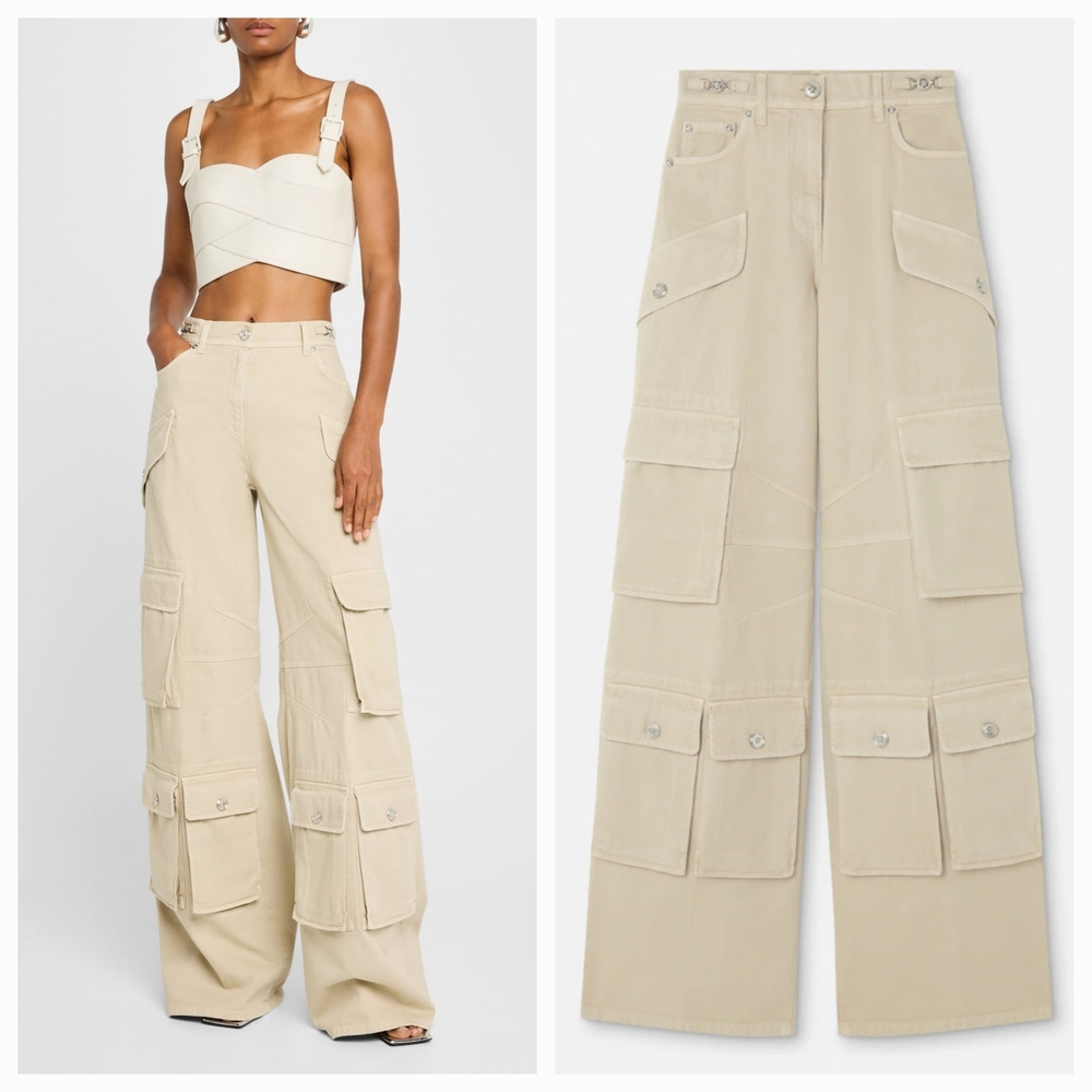 VERSACE Beige Stone Washed Medusa Denim Cargo Pants Size 36 NWT